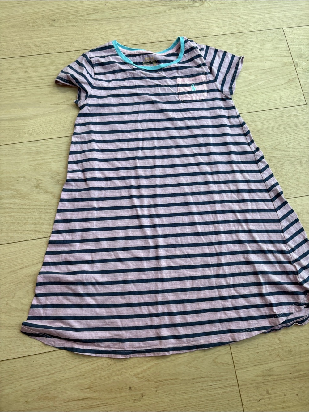 Polo by Ralph Lauren Pink and Navy Striped Short Sleeve Dress